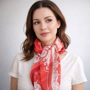 Jockey Vintage Silk Scarf Wrap Wall Hanging Paisley Red and White Mint